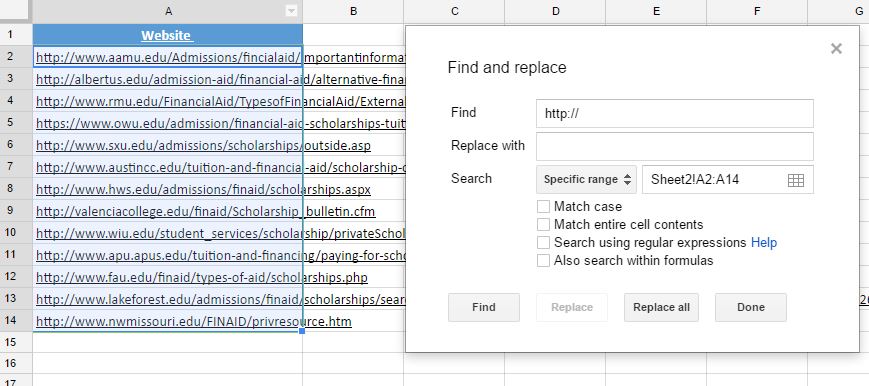 find and replace everything before domain name
