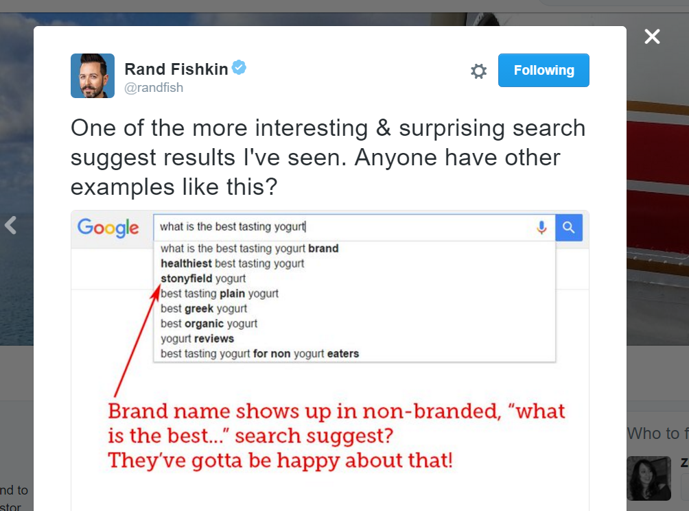 Google suggestion combining a brand name and product keyword