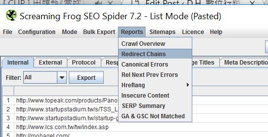 Screaming Frog Redirect Chain Export