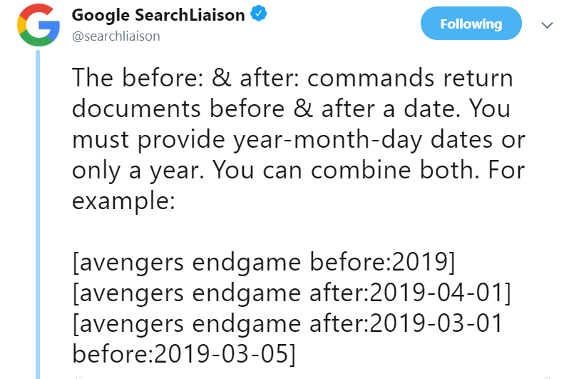 google before after search command